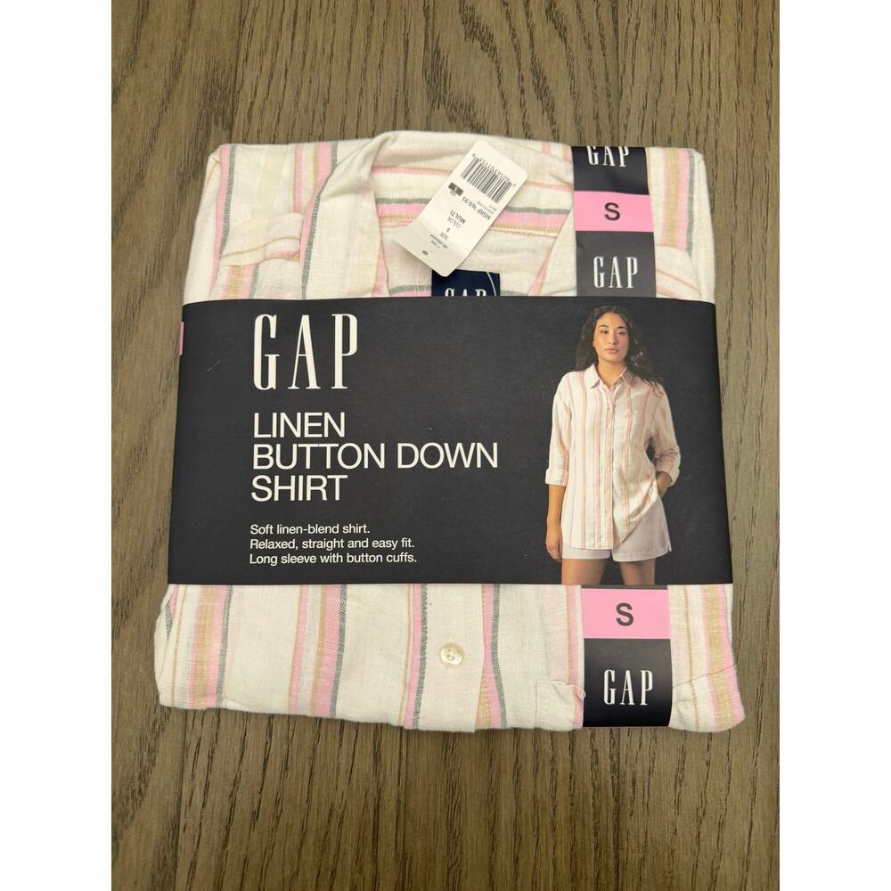 GAP Linen Button Down Shirt Women’s Small Pink Stripe NWT